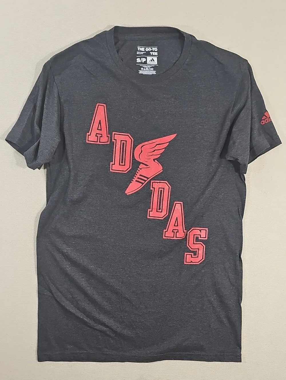 adidas Charcoal Short-Sleeve Tee with Red Logo Graphics